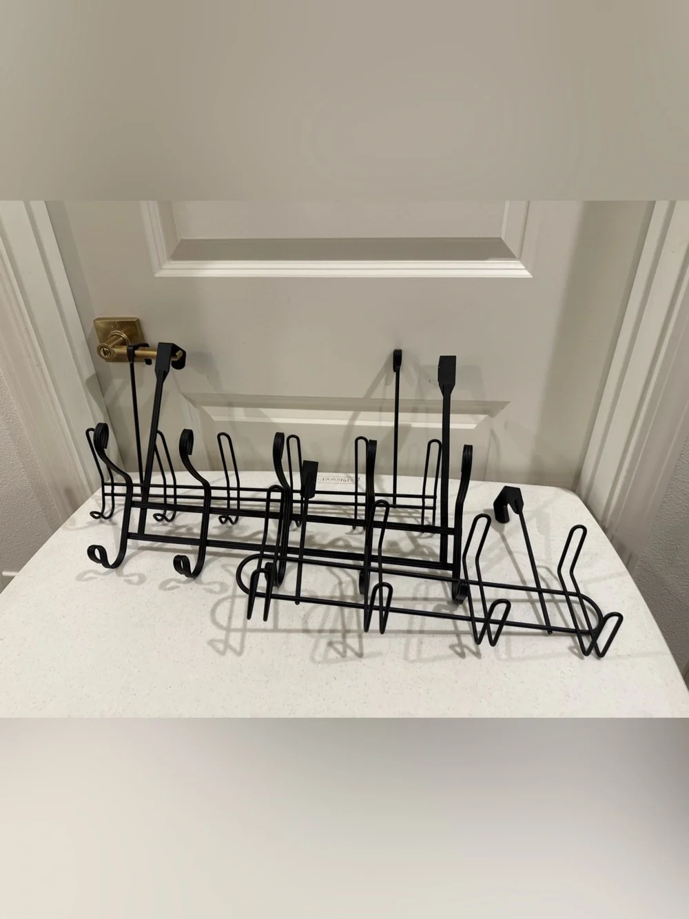 Black Metal Over-the-Door Hook Rack Trio ~ Sleek Over the Door Organizer